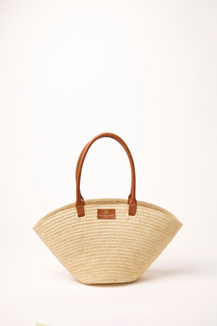 Palm Raffia Tote with Tan Leather