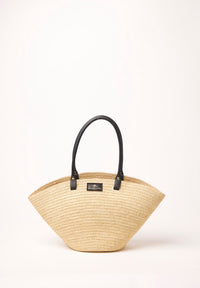 Palm Raffia Tote with Black Leather
