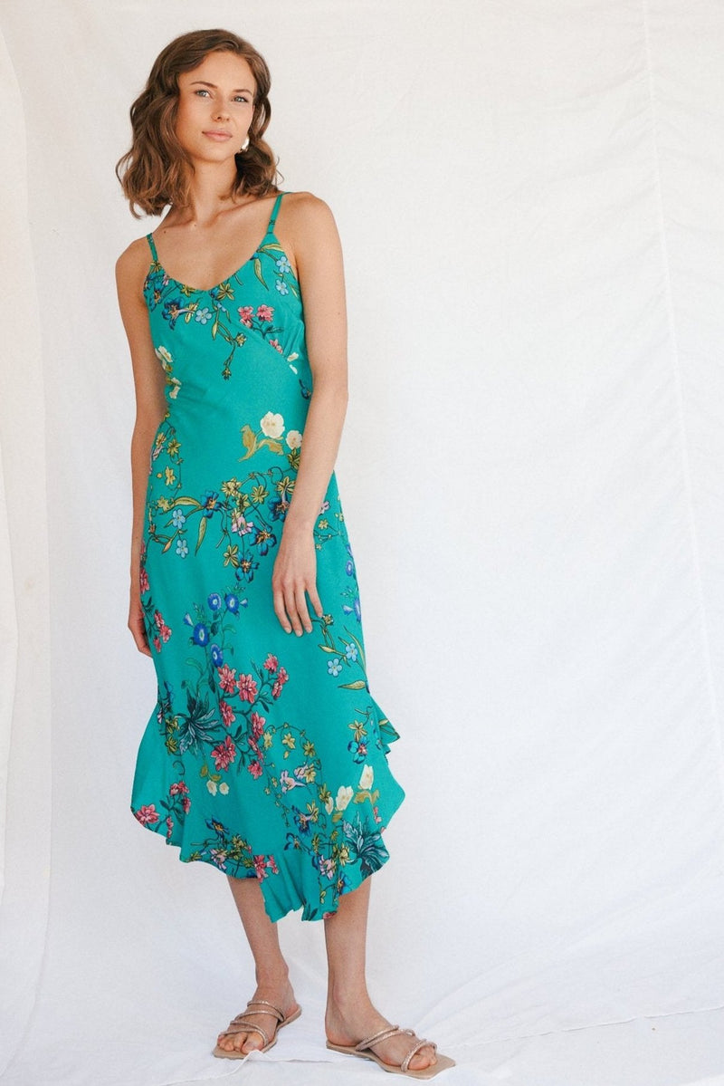 Sienna Midi Dress in Jade Bloom