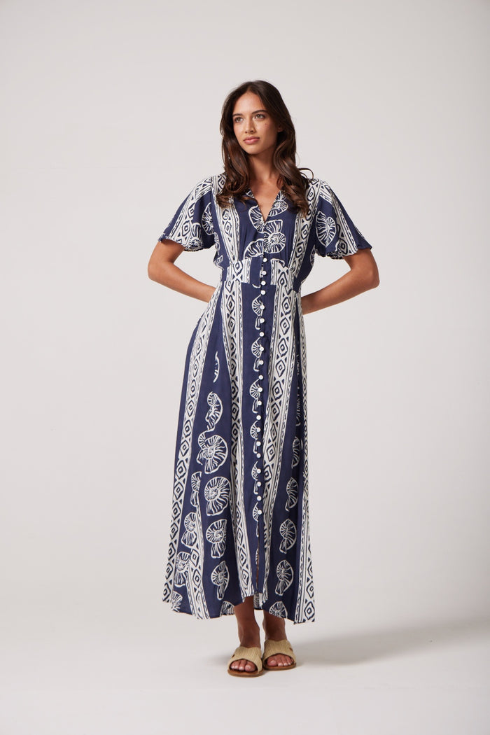 Sadie Maxi Dress in Navy Seashells
