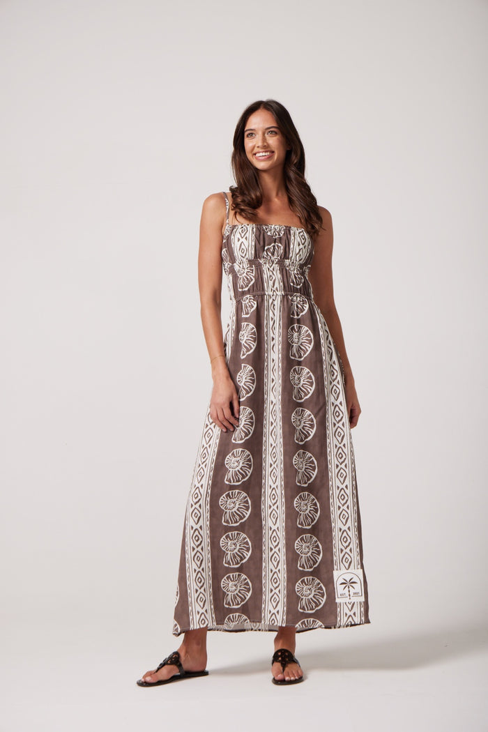 Zara Midi Dress in Chocolate Brown Shell